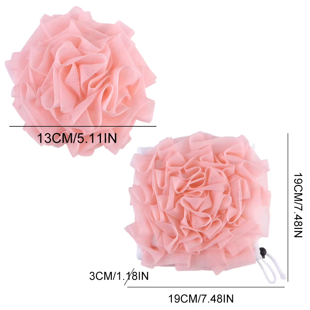 2 in 1 Bath Loofah Sponge with Drawstring Bath Ball Bath Loofah Shower Washcloth Set for Women Men